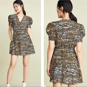 Saloni Lea Wrap Mini Dress Ink Tiger Silk Crepe